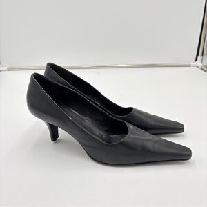 Vintage Werner Black Leather Whimsigoth Pointed Toe Kitten Heels Women’s Size 10